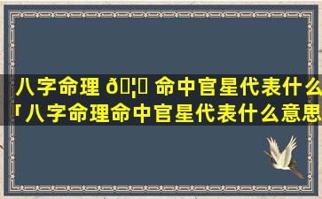 八字命理 🦉 命中官星代表什么「八字命理命中官星代表什么意思」